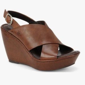 Born Emmy Wedge - brown leather sz 8